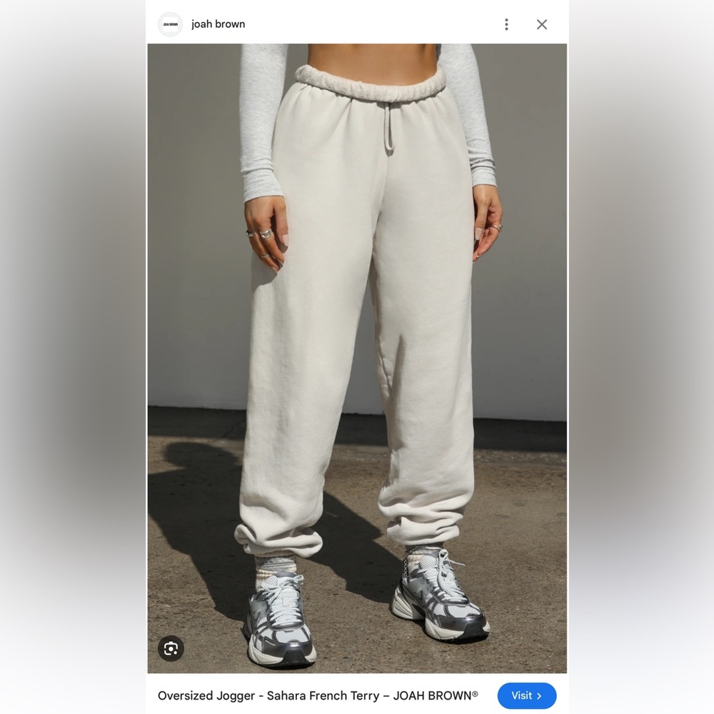 Joah Brown White Sweatpants Relaxed Fit Elastic Cuffs